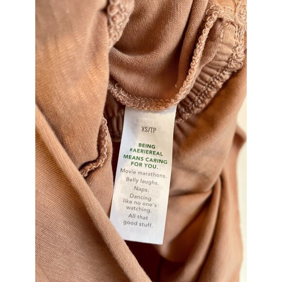 Aerie Ruched Romper Tie Shoulder Knit Jersey Women’s Size XS Boho Festival Rust - Picture 10 of 12